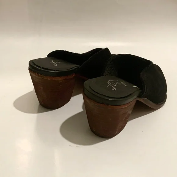 FREE PEOPLE Anya Black Suede Pointed Toe Western Chunky Heel Mules Cowboy Shoes - Picture 10 of 11